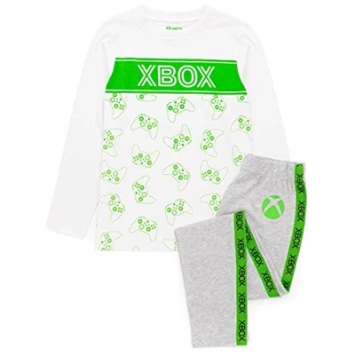 Image of Xbox Pyjamas For Girls Kids White Grey Gamer T Shirt &amp; Leggings Pjs Game Console Controller Merchandise Gifts 7 8 Years
