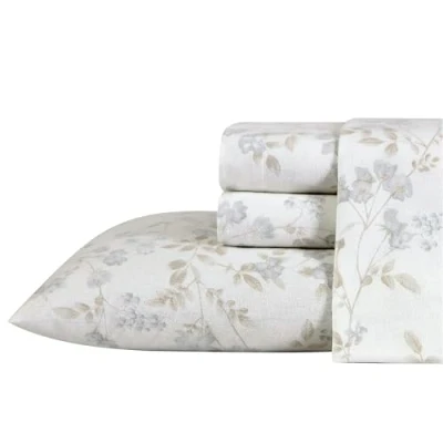 Image of Laura Ashley Home King Sheets, Cotton Flannel Bedding Set, Brushed for Extra Softness &amp; Comfort (Fawna, King)