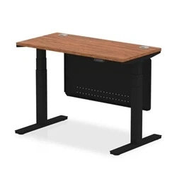Image of Air 1200x600 Height Adjustable Desk Walnut CP Black Leg Modesty Panel