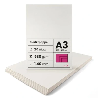 Image of Netuno 20x Cream Beer mat Board A3 297x420 mm 11.7x16.54 in 1,40mm 580gsm Absorbent Cardboard for Coasters Drinks mats Rigid Thick White Bookbinding