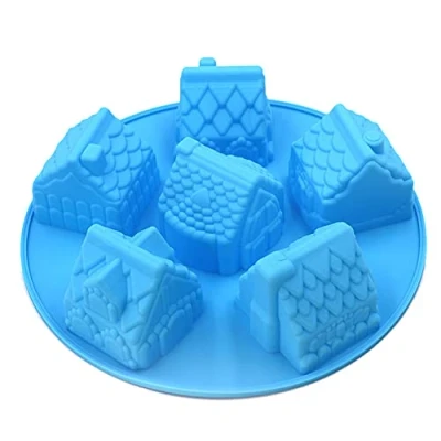 Image of CRITIVE SHOP Christmas Silicone Moulds, Cake Moulds for Baking, 6 Cavity House Shape Bread Mold, Chocolate Baking Trays Jelly Candy(Random Colour)