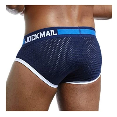 Image of JOCKMAIL Sexy Men Underwear Briefs Mesh Shorts Mens Male Panties Breathable Cotton Boxers (M, Navy)