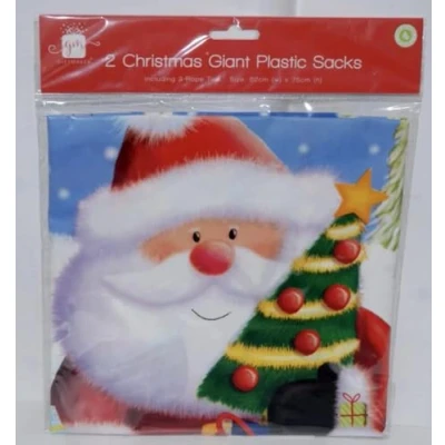 Image of 2 Giant Plastic Christmas Santa Sacks Including 62XM X 75CM with Rope