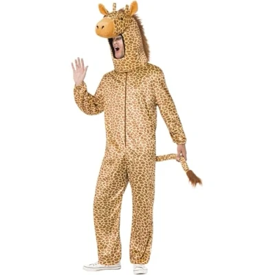 Image of Smiffys Giraffe Costume, Orange with All in One &amp; Hood, Party Animals Fancy Dress, Animal Dress Up Costumes