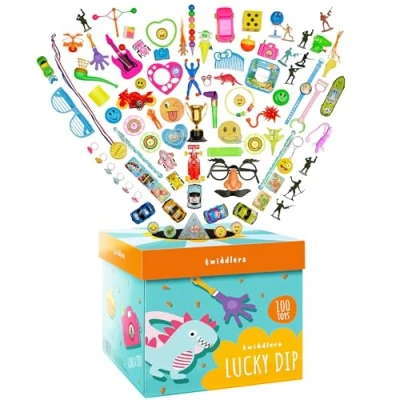 Image of The TWIDDLERS 100 Piece Lucky Dip Box Party Favours for Kids, Pass Parcel, Assorted Pinata &amp; Bag Fillers, Classroom Game Prizes with Gifts Boys Girls