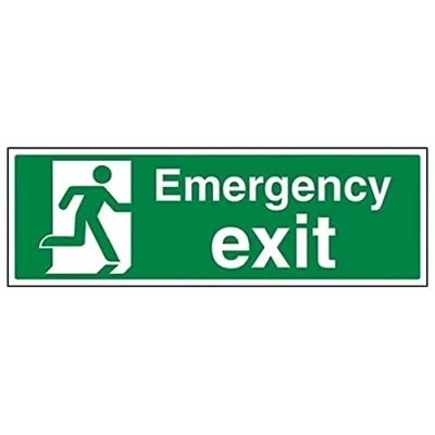 Image of V Safety 21015BJ R Emergency Exit Sign Landscape 450mm x 150mm 1mm Rigid Plastic, Green