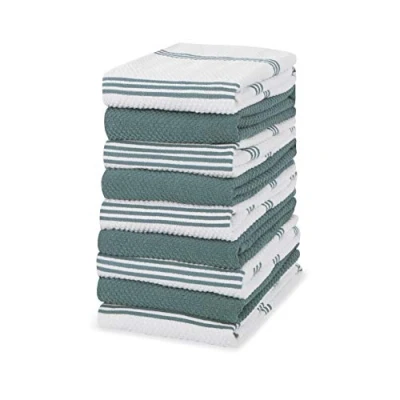 Image of Sticky Toffee 100% Cotton Terry Tea Towel Blue Plain &amp; Stripe Pattern, Pack of 9 Kitchen Set Absorbent, Strong, Quick Dry Machine Washable Home Bathroom Accessories