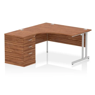 Image of Impulse 1400 LH Crescent Desk Cantilever Walnut/Silver 600 Hi Ped