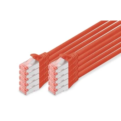 Image of DIGITUS CAT 6 S FTP patch cord, Cu, LSZH AWG 27/7, length 3 m, 10 pieces, color red