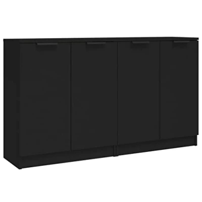 Image of vidaXL Engineered Wood Sideboards Black Set of 2, Easy to clean, Ideal for Any Room, Amplified Storage Space, Versatile Usage, 60x30x70 cm