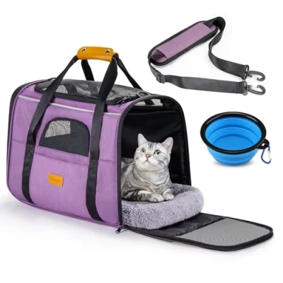 Image of Morpilot Cat Carrier Airline Approved Pet Carrier, Portable Dog Bag with Breathable Mesh, Adjustable Shoulder Strap, and Bowl Small Travel Cage in Pink