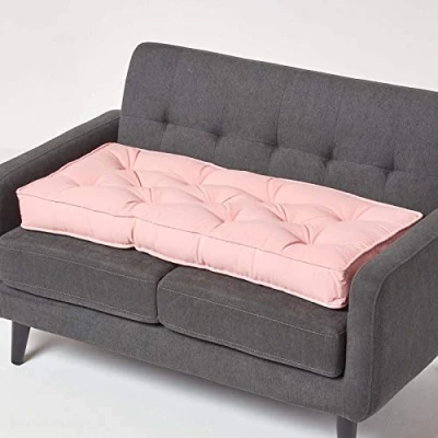 Image of HOMESCAPES Pink 2 Seater Booster Cushion Large Firm 100 cm Wide Seat Pad with Supportive 10 Thick Lift for Sofa or Bench Cotton Long the Elderly, Post Surgery &amp; Pregnancy