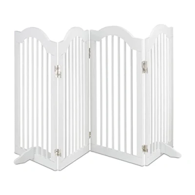 Image of Relaxdays Safety Gate, Foldable Fence, Stable Feet, Protection for Children&amp;Pets, Free Standing, HWD: 92 x 205cm, White, 90% fibreboard 10% bamboo