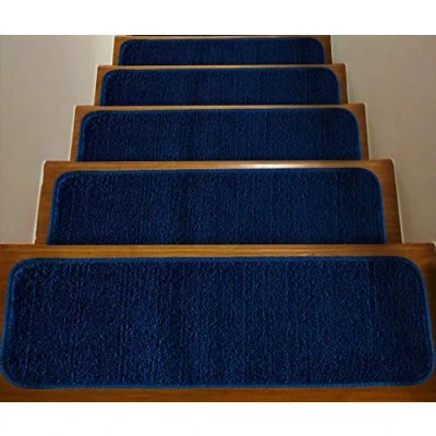 Image of Soft Plain Carpet Stair Treads NON SLIP MACHINE WASHABLE Mats/Rugs, 22x67cm, 11mm Thickness (navy, 7)