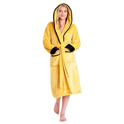 Image of CityComfort Ladies Dressing Gowns Soft Fleece Hooded Women&#039;s Robes (S, Mustard)