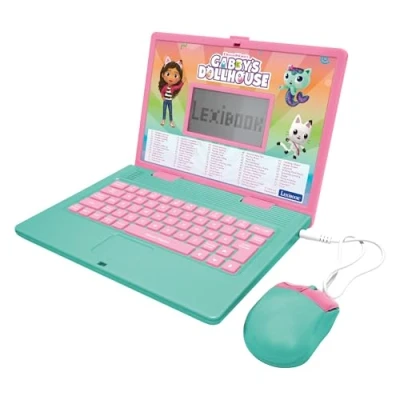 Image of Lexibook, Gabby&#039;s Dollhouse, Bilingual ENGLISH/FRENCH Educational computer, Toy for children with 124 language, writing, maths, logic, music activities and games, Pink/blue, JC598GDHi1