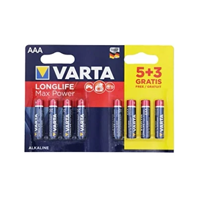 Image of Varta 4703101428 Longlife Max Power (Max Tech) Alkaline Battery, AAA LR3, Pack of 5 + 3 Batteries Design may vary, Savings pack, Promotional