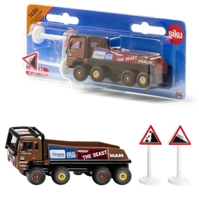 Image of siku 1686, HS Schoch 8x8 MAN Truck Trial, Metal/Plastic, 1:87, Brown, Incl. 2 warning signs, Compatible with other models of the same scale