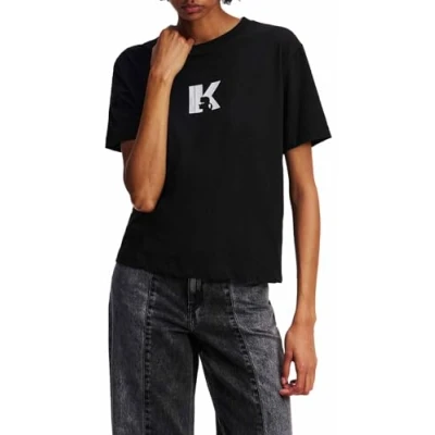 Image of Karl Lagerfeld Jeans LOGO TEE Basic Tshirt, Women&#039;s, Size: XS, Black