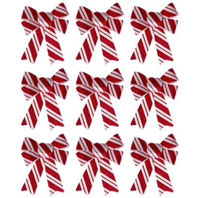 Image of BWG Red White Stripe Candy Cane Christmas Tree Bow Decorations (Set of 9)