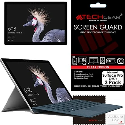 Image of TECHGEAR [Pack of 3] Screen Protectors for Microsoft Surface Pro (2017) Ultra Clear Protector Guard Covers With Cleaning Cloth &amp; Application Card (a.k.a 5)