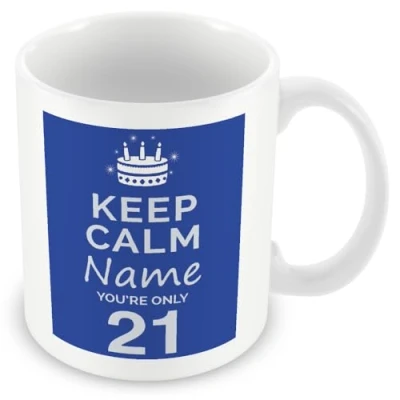Image of 18th Birthday Gift for Men Personalised Mug/Cup Add Name Keep Calm Design Blue