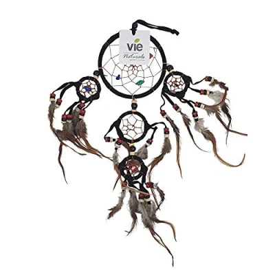 Image of Vie Naturals Dream Catcher with Beads, 9cm Ring 4 Smaller Rings, Black