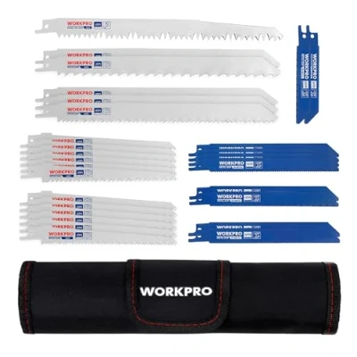Image of WORKPRO 32 Piece Reciprocating Sabre Saw Blades Set for Wood &amp; Metal, with Organizer Pouch, Fits All