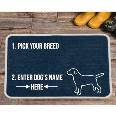 Image of Pet REBELLION Extra Large Personalised Absorbent Machine Washable Food Mat For Dogs Feeding Bowls Non Slip Reduces Movement Rounded Corners to Stay Flat (Labrador Blue)
