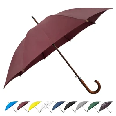 Image of SoulRain 48&quot; Arc Classic Wood Handle Umbrella Auto Open Windproof clear Unbreakable Stick Rain (Wine)
