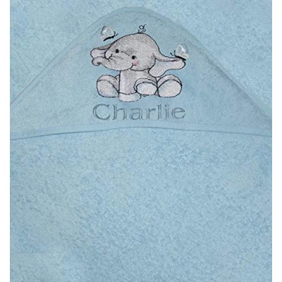 Image of Boys Personalised Elephant Hooded Bath Towel. (Blue)
