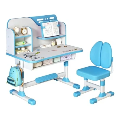 Image of Juebueix kids study desk chair Set,Height Adjustable and set gift School table for 6 12,kids with chair, children Large Writing Board, Bookshelf Drawer B