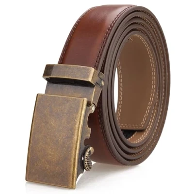 Image of Men&#039;s Belt,Nelbons Slide Ratchet Belt for Men with Genuine Leather 1 3/8,Trim to Fit (Brown, Up 44 inch waist adjustable)