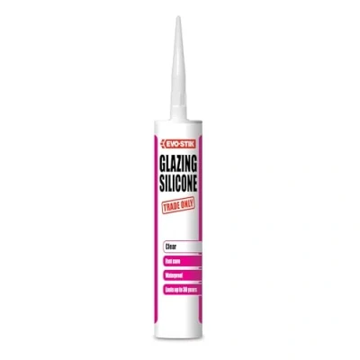 Image of EVO STIK Glazing Silicone Sealant Clear, For all Types of Glazing, Waterproof seal, UV Resistant, 290ml