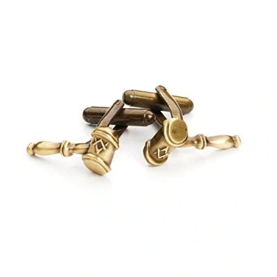 Image of THE MASONIC COLLECTION Antique Gold Gavel Freemasons Mens Cufflinks Velvet Gift Pouch