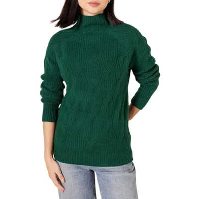 Image of Amazon Essentials Women&#039;s Soft Touch Funnel Neck Cable Jumper, Dark Green, M