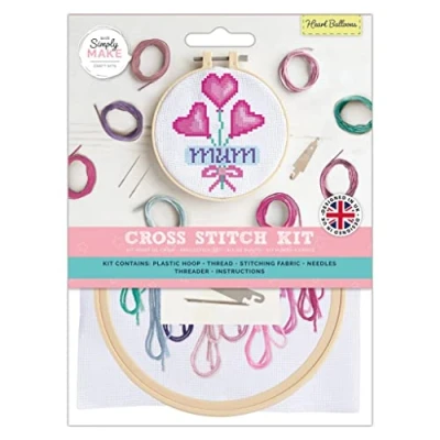 Image of Simply Make Adults Cute Flower Heart Embroidery Craft Cross Stitch Kit, Makes A Perfect Present for Any Creativity, Hobby Enthusiast, Ideal Beginners First Starter Sets, Your Own DIY Crafts