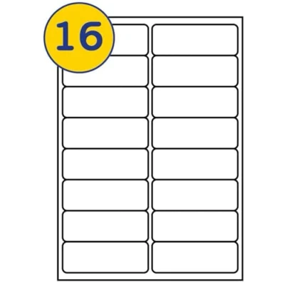Image of LABELS4U 500 Sheets A4, 16 Labels per Sheet, Size 99.1 x 33.9mm (8000 Labels)