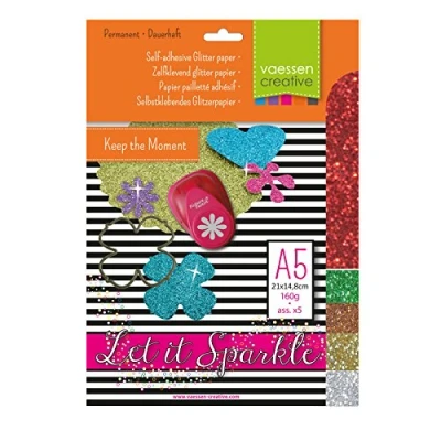 Image of Florence Glitter Sticker Paper A5 5 Sheets Christmas Coloured Card Self Adhesive Scrapbook for Making and Crafts 270 gsm