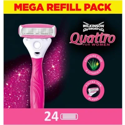 Image of WILKINSON SWORD Quattro For Women Smooth Glide Pack of 24 Razor Blade Refills