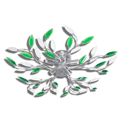 Image of vidaXL Green &amp; White Ceiling Lamp with Acrylic Crystal Leaf Arms 70 x 15 cm Modern Design Light Fixture for Living Room, Bedroom, Kitchen, and Office