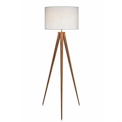 Image of Teamson Home Romanza LED Tripod Standing Floor Lamp with Drum Shade, Modern Lighting in White for Living Room, Bedroom or Dining Room