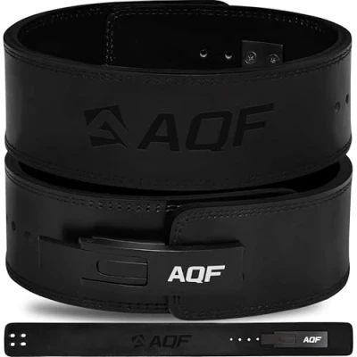 Image of AQF Leather Weight Lifting Belt IPL and USPA Approved Powerlifting Back Support 4 Wide x 10mm Thick Lever Buckle Cowhide Deadlifting Training Bodybuilding (Full Black, S)