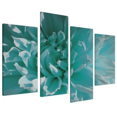 Image of Large Teal Floral Flowers Canvas Wall Art Pictures XL Prints Set 4103