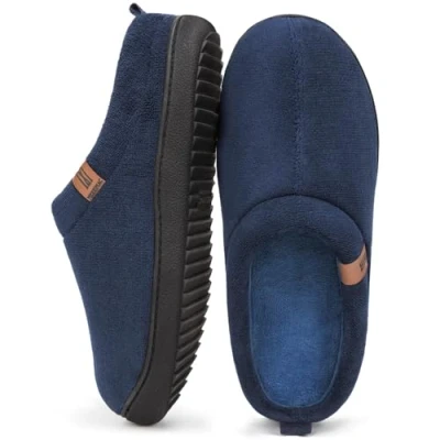 Image of MERRIMAC Men&#039;s slip on Slippers Comfy Memory Foam Non Indoor House Shoes Dark Blue,9/10 UK