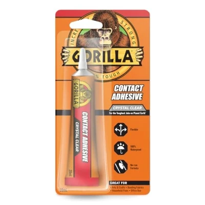 Image of Gorilla Contact Adhesive Clear, 20ml Crystal Clear All Purpose Glue 100% Waterproof &amp; Paintable No Run Formula, Repositionable Permanent Bond