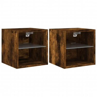Image of vidaXL TV Wall Cabinets with LED Lights 2 pcs Smoked Oak 30x28.5x30 cm