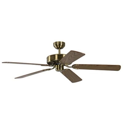 Image of Potkuri 52 inch / 132 cm Ceiling Fan Without Lights in Antique Brass with Pull Cord and Blades Oak