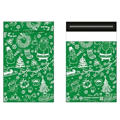 Image of 15 X 18 inch (50 Pack) Green Christmas Xmas Poly Postal Self Seal Bags Strong Mailing Postage Packaging Assorted Mailers Posting Shipping Post Parcels Package