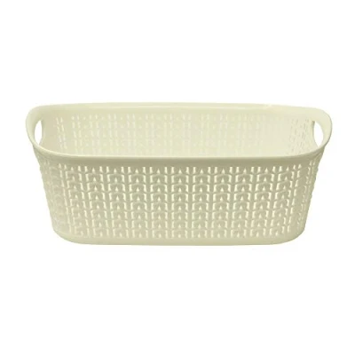 Image of JVL Knit Design Loop Plastic Rectangular Small Storage Basket with Handles, Ivory, 20 x 26 9.5 cm, 3 Litres